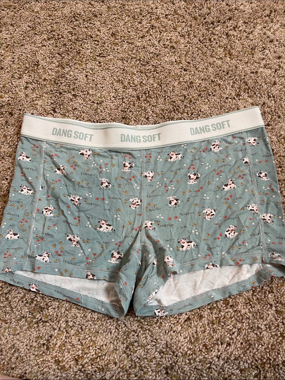 Duluth Trading Co Mint Green Cow-Print Lounge Shorts